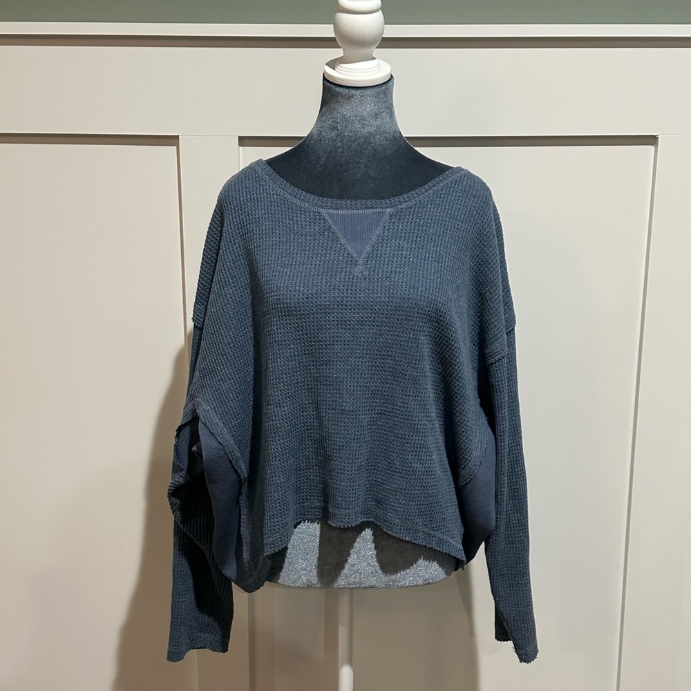 Waffle Knit Blue Long Sleeve Top